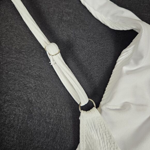 Minimalist White One Piece Swimsuit Womens M Ribbed Resort Cruise Vacation Beach - Picture 10 of 15